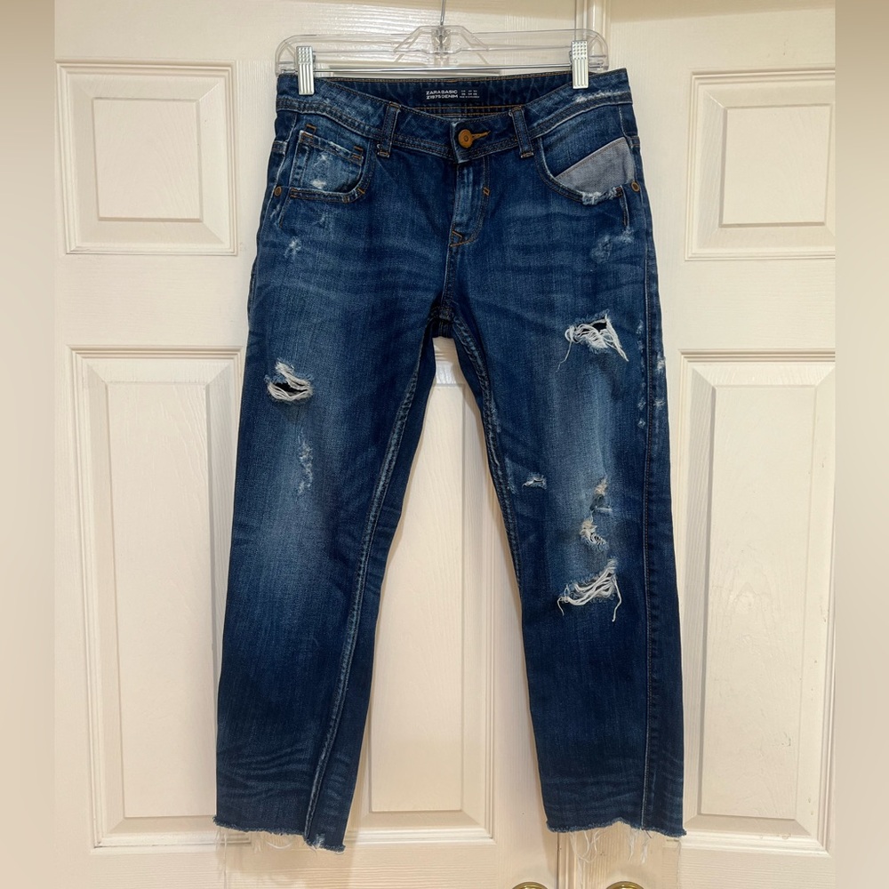 Zara Blue Distressed Cropped Jeans Denim Pants women’s‎ size 4